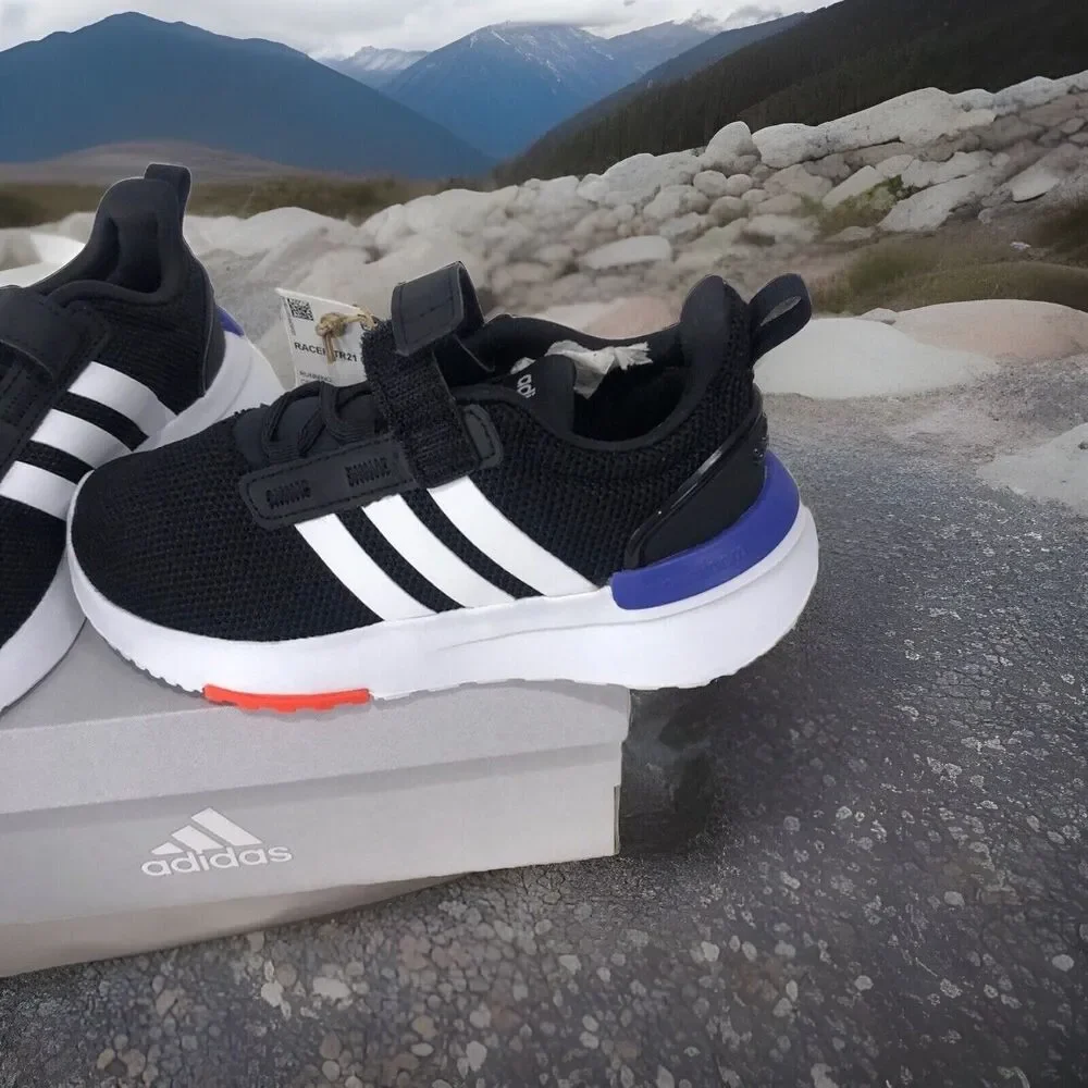 ADIDAS RACER TR21 K Boys Sz 13 K Big Boy Black/White/Ink Mesh Running Shoes - Picture 2 of 13